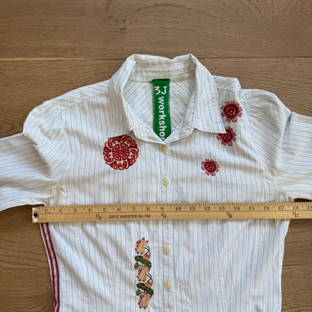 Johnny Was 3J Workshop Embroidered Pinstripe Button Down Shirt Womens Small - Picture 7 of 8